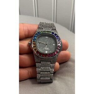 New Luxury Bling-ed Out Colorful Full Diamond Watches Fashion Quartz Analog